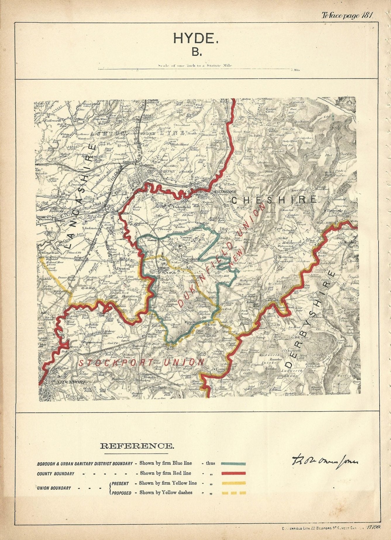 Hyde Cheshire antique map Ordnance Survey 1888 Maps and Antique Prints