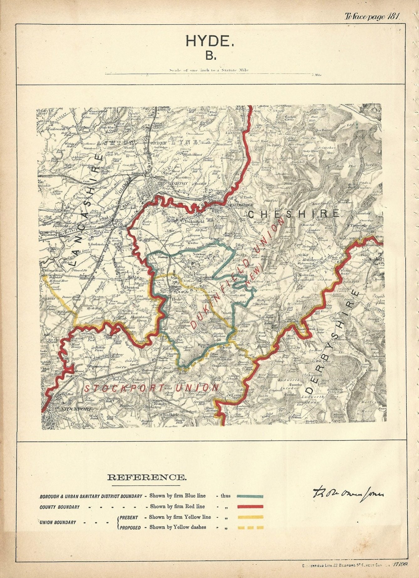 Hyde Cheshire antique map Ordnance Survey 1888