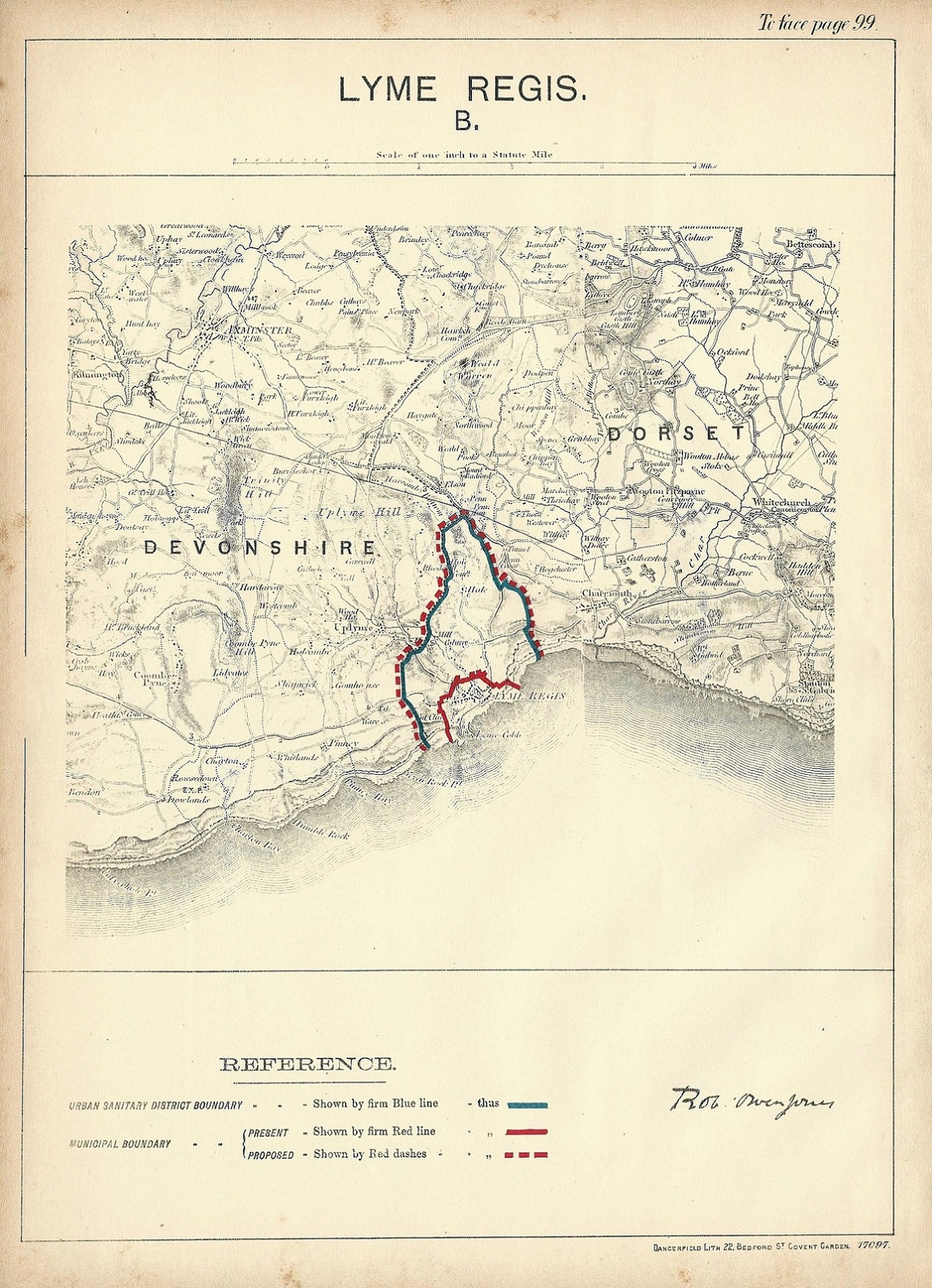 Lyme Regis antique map Boundary Commission 1888