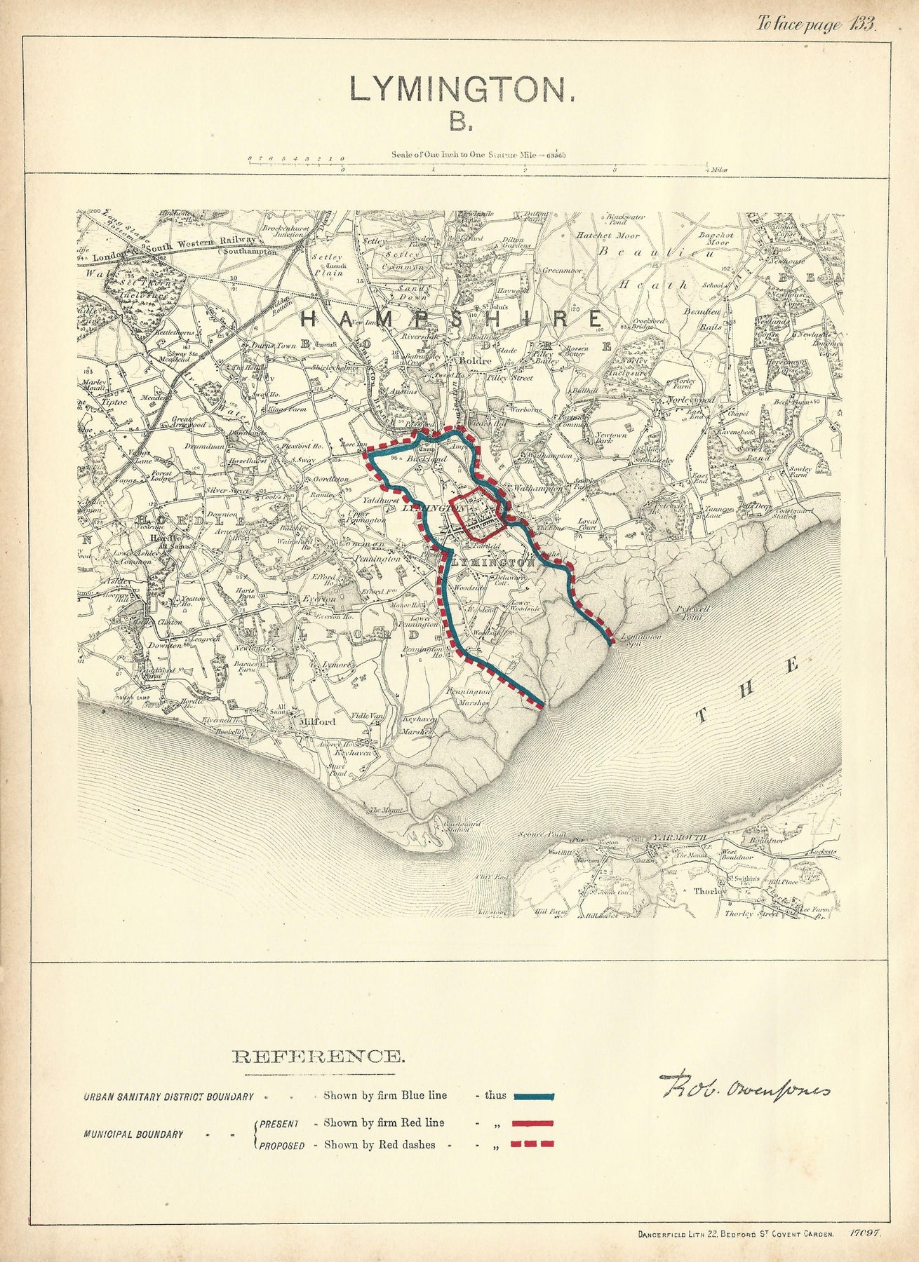 Lymington Hampshire antique map from Ordnance Survey Maps and Antique