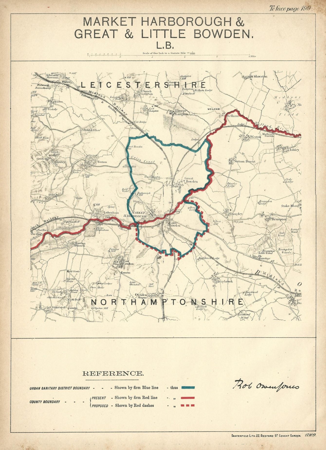 Market Harborough Ordnance Survey antique map 1888