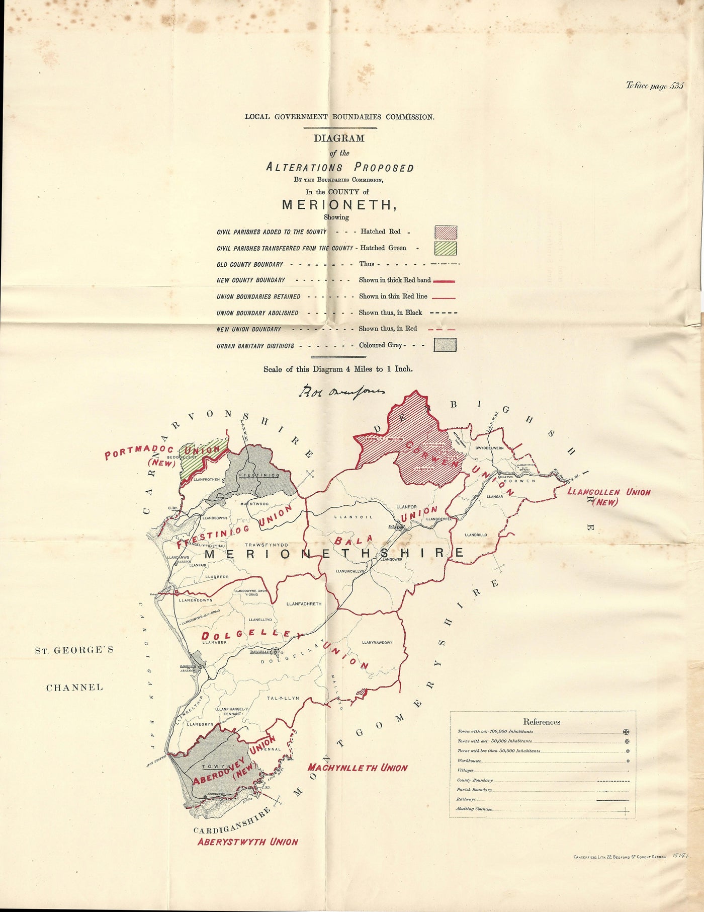 Merionethshire Wales antique map Ordnance Survey Boundary Commission Report 1888