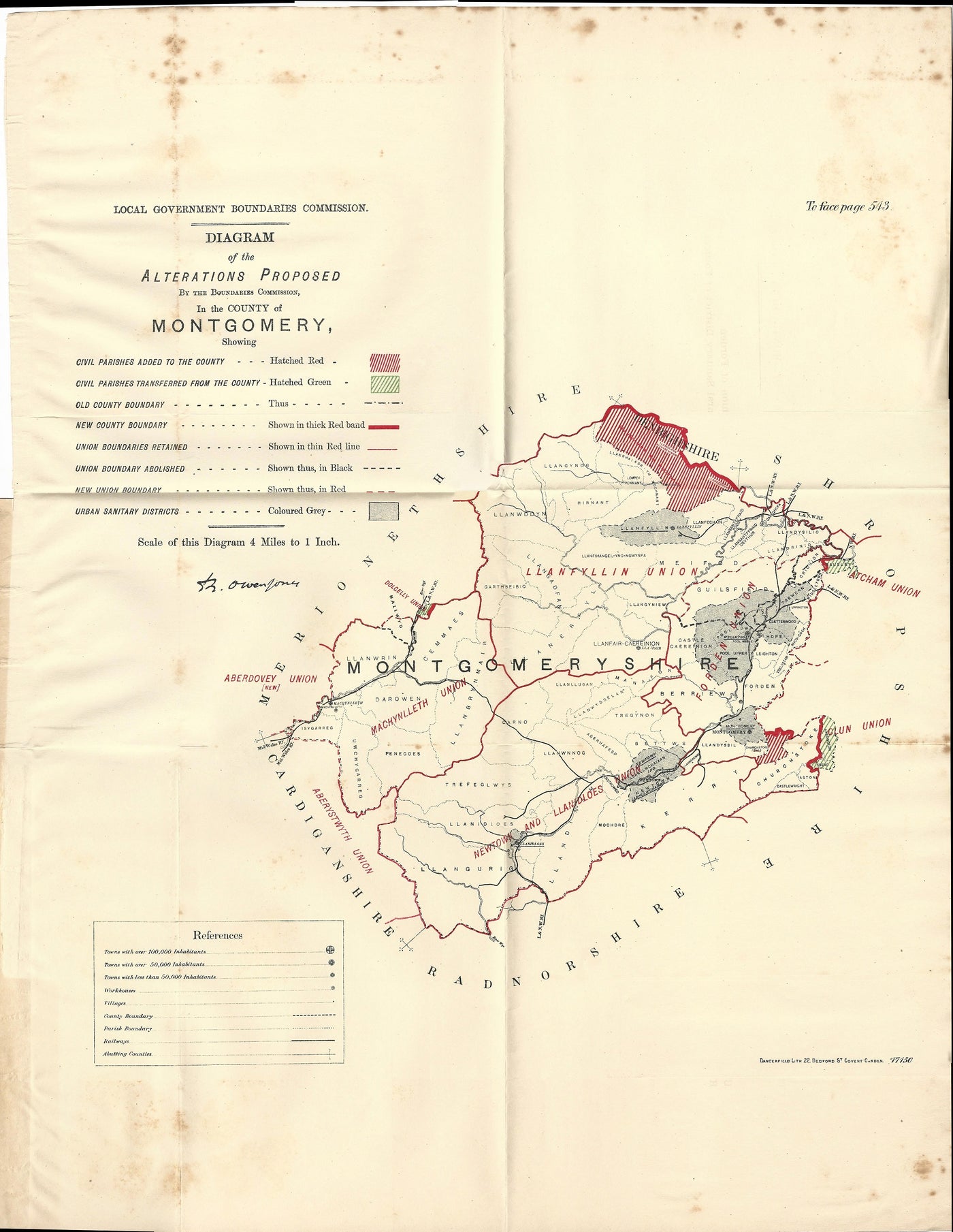 Montgomeryshire antique map Ordnance Survey Boundary Commission Report 1888