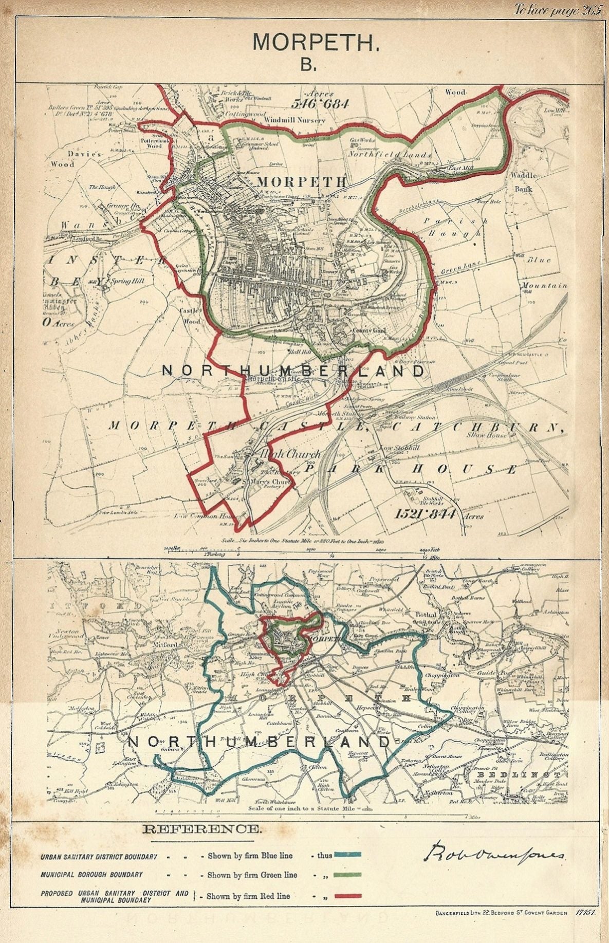 Morpeth antique map Ordnance Survey Boundary Commission Report 1888 ...