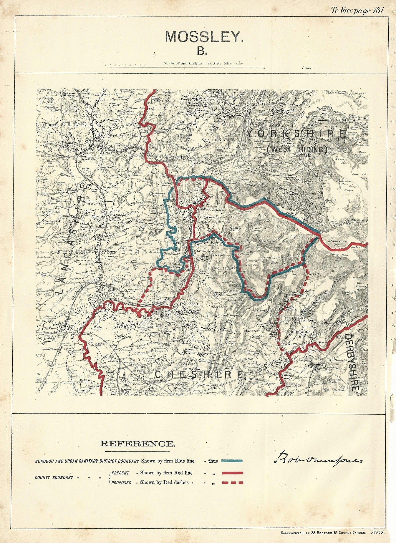 Mossley antique map ordnance Survey 1888
