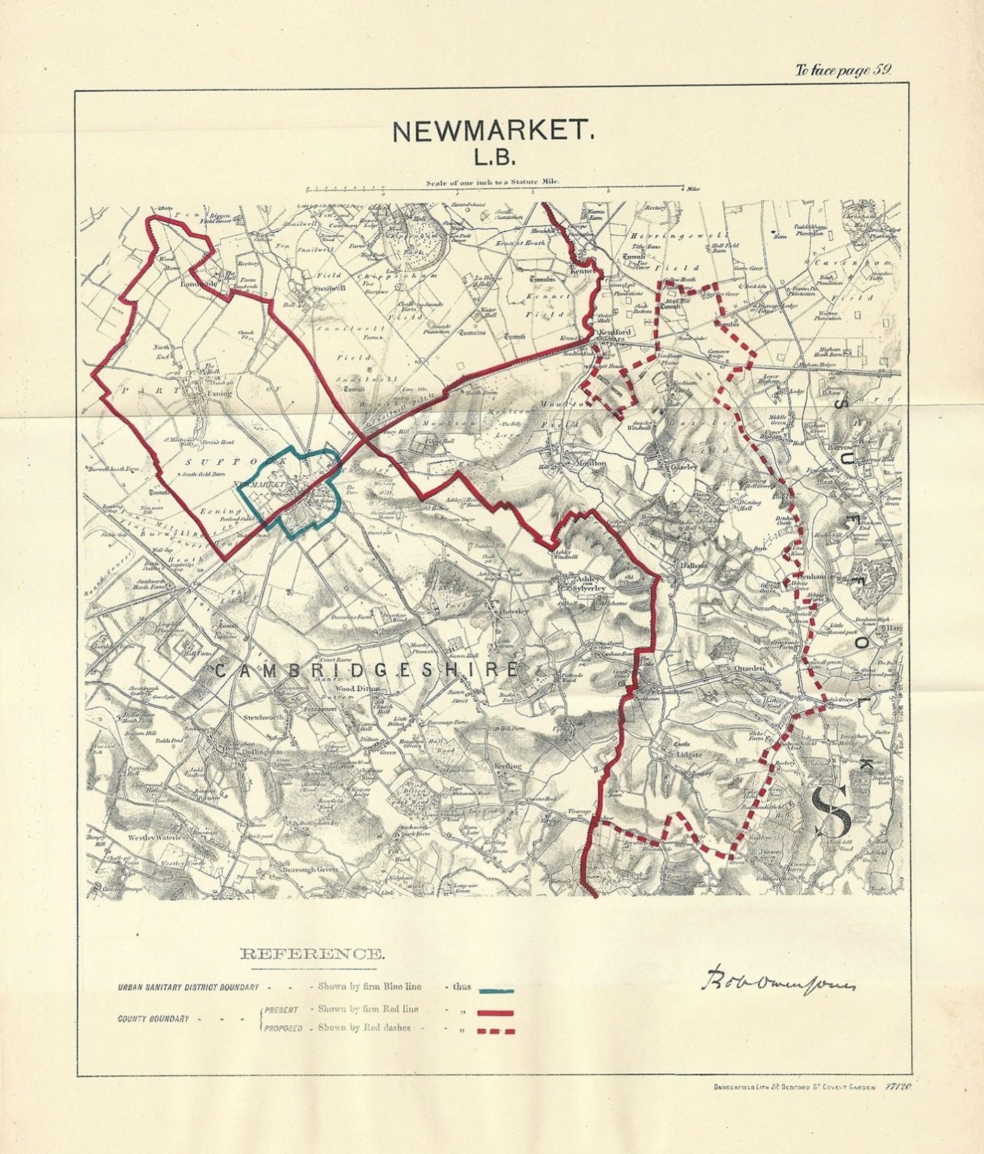 Newmarket antique map Ordnance Survey Boundary Commission 1888