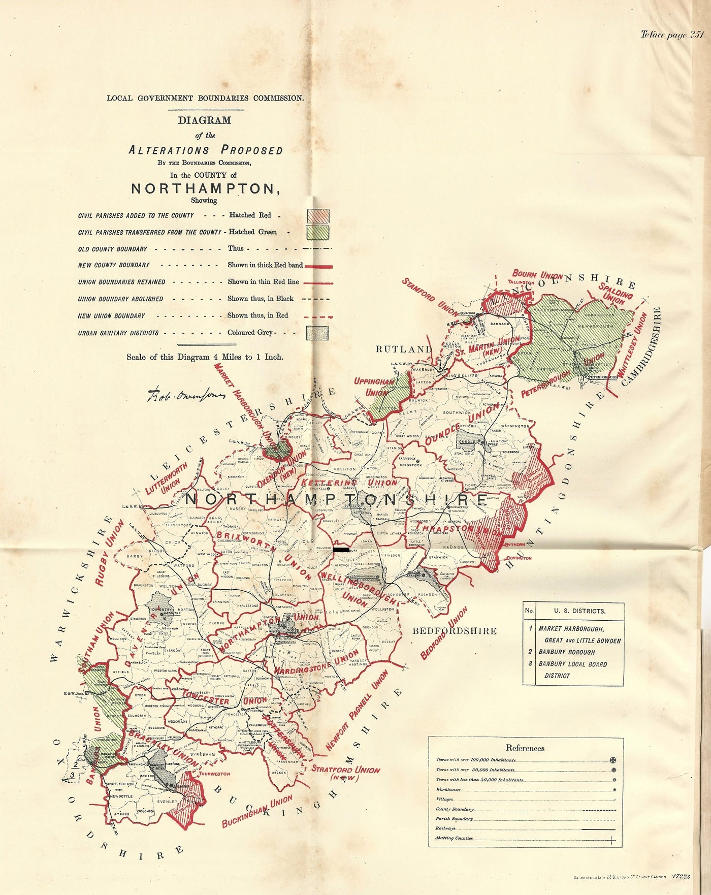 Northamptonshire antique map Ordnance Survey 1888