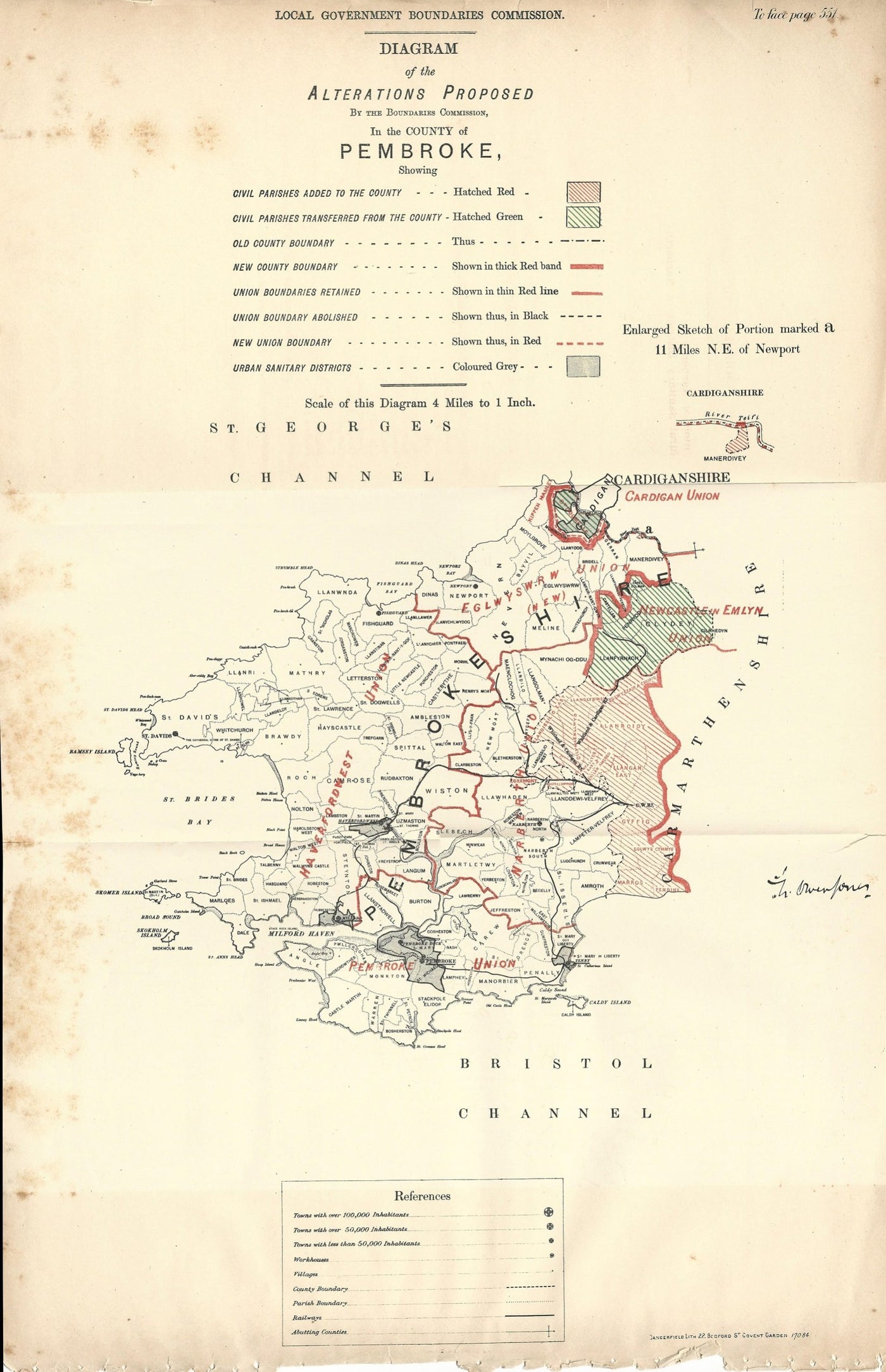 Pembrokeshire antique map Ordnance Survey Boundary Commission Report 1888