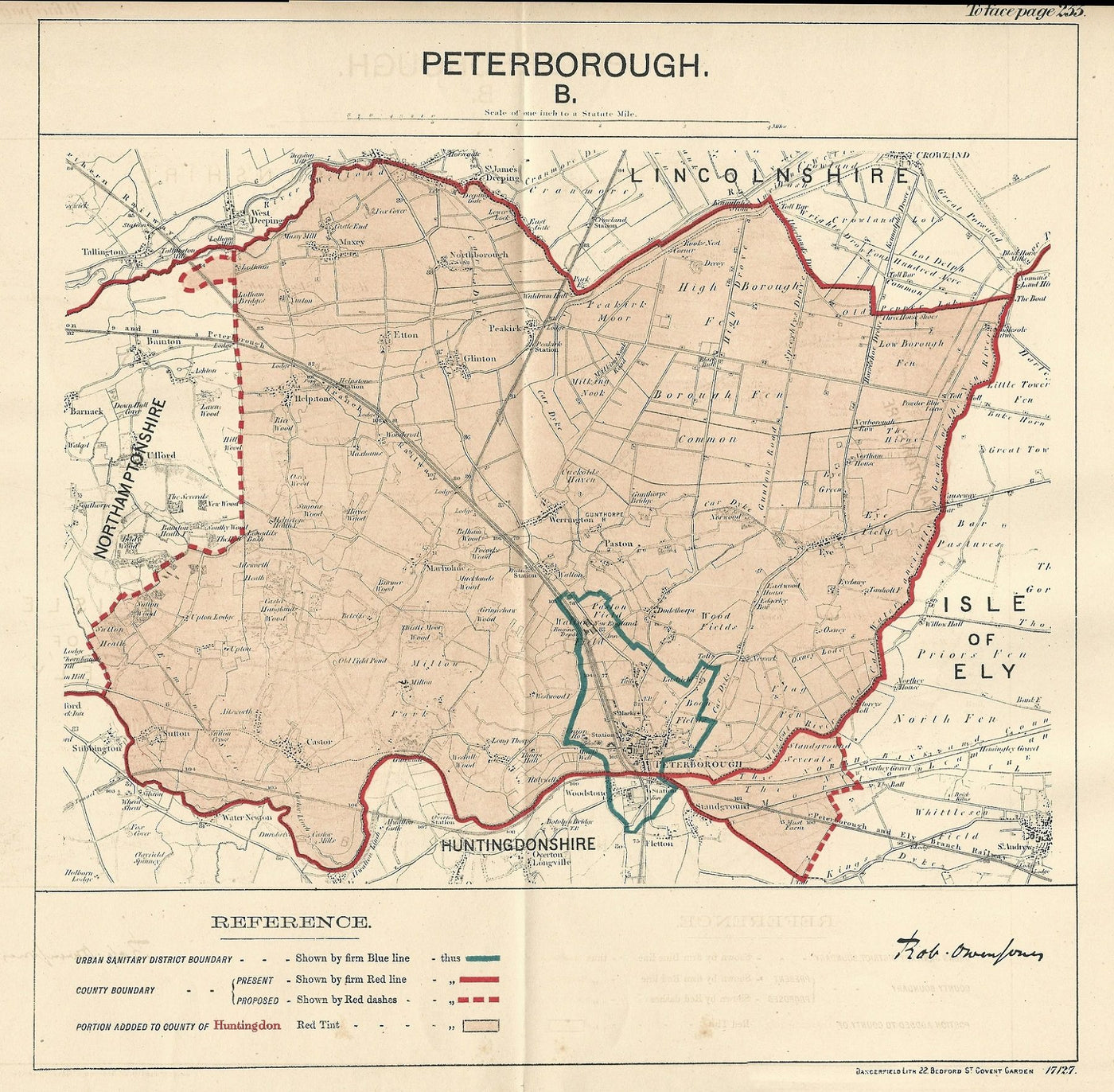 Peterborough antique map Ordnance Survey 1888