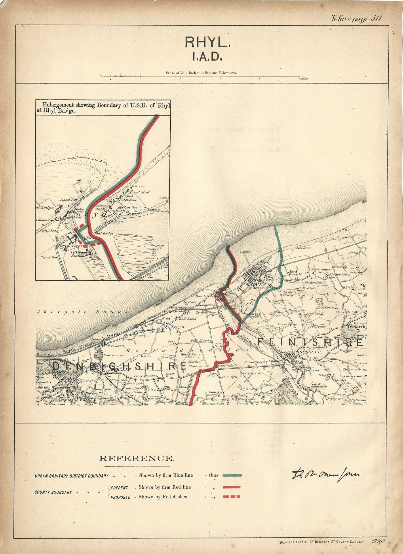 Rhyl Wales antique map Ordnance Survey Boundary Commission Report 1888