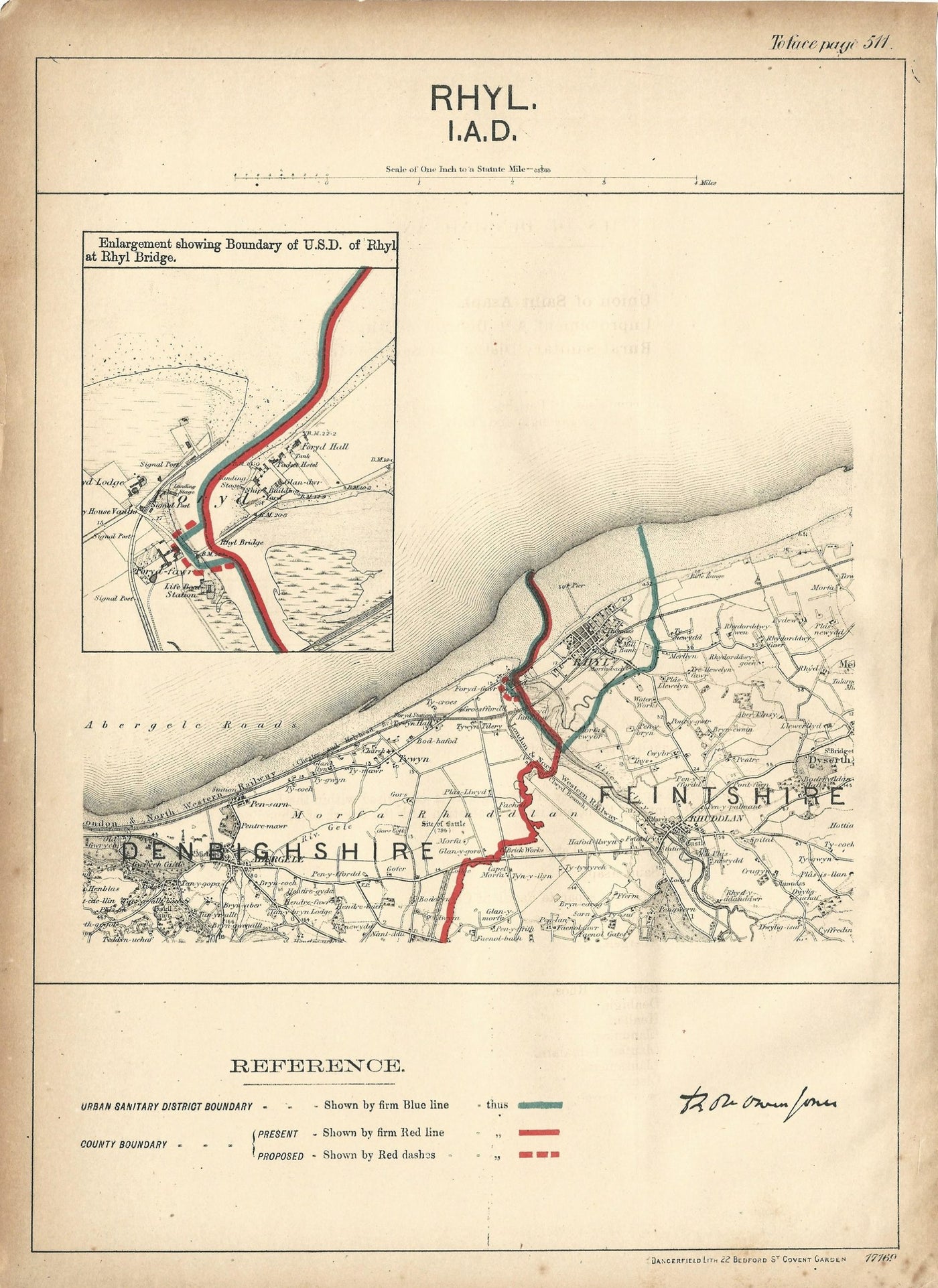 Rhyl Wales antique map Ordnance Survey Boundary Commission Report 1888 ...