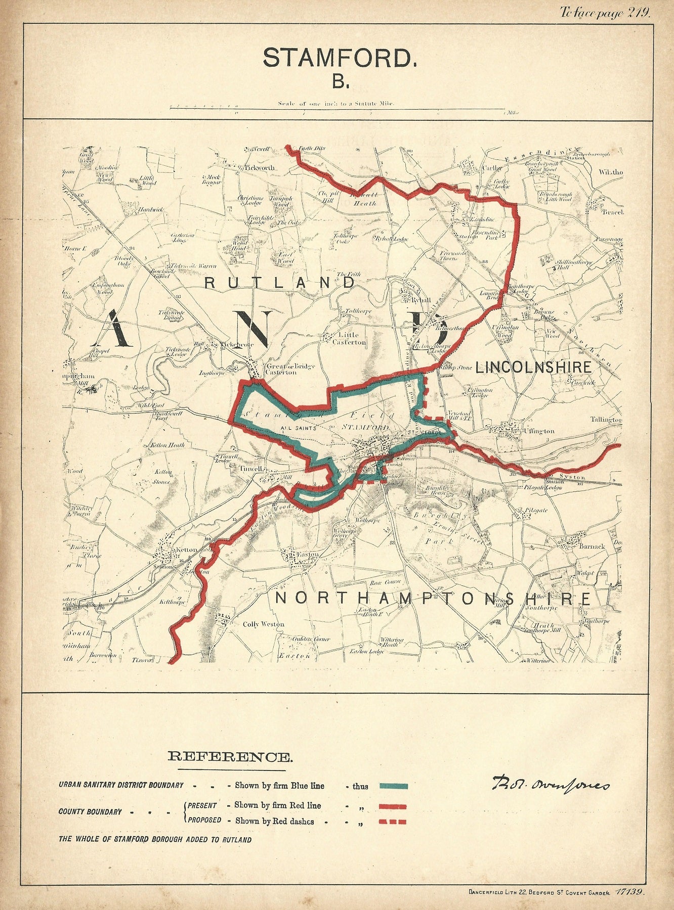Stamford antique map Ordnance Survey 1888