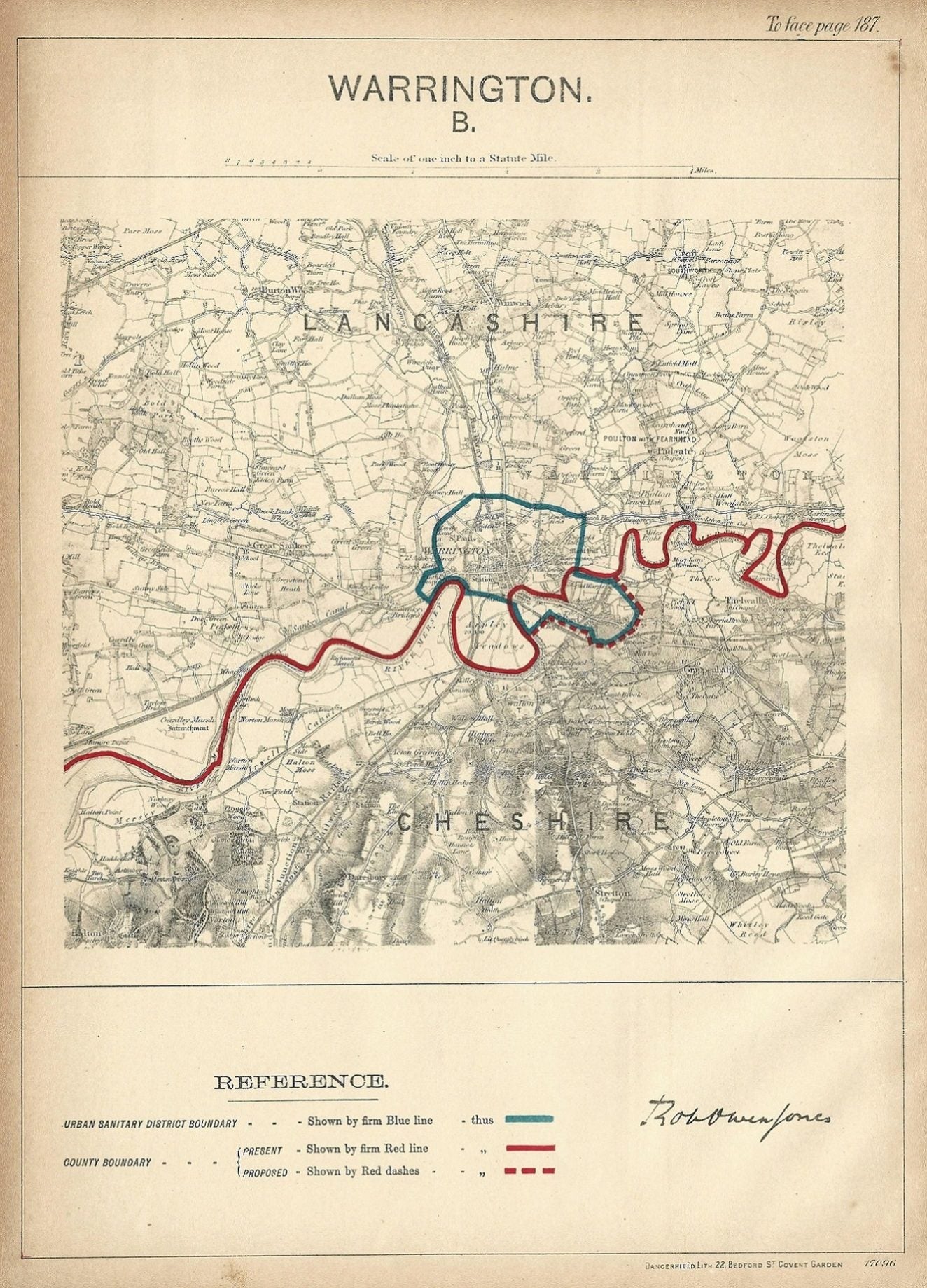 Warrington antique map Ordnance Survey 1888