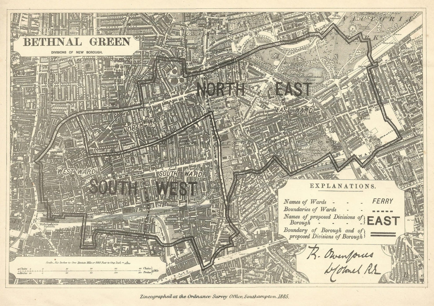 Bethnal Green antique map Ordnance Survey 1885