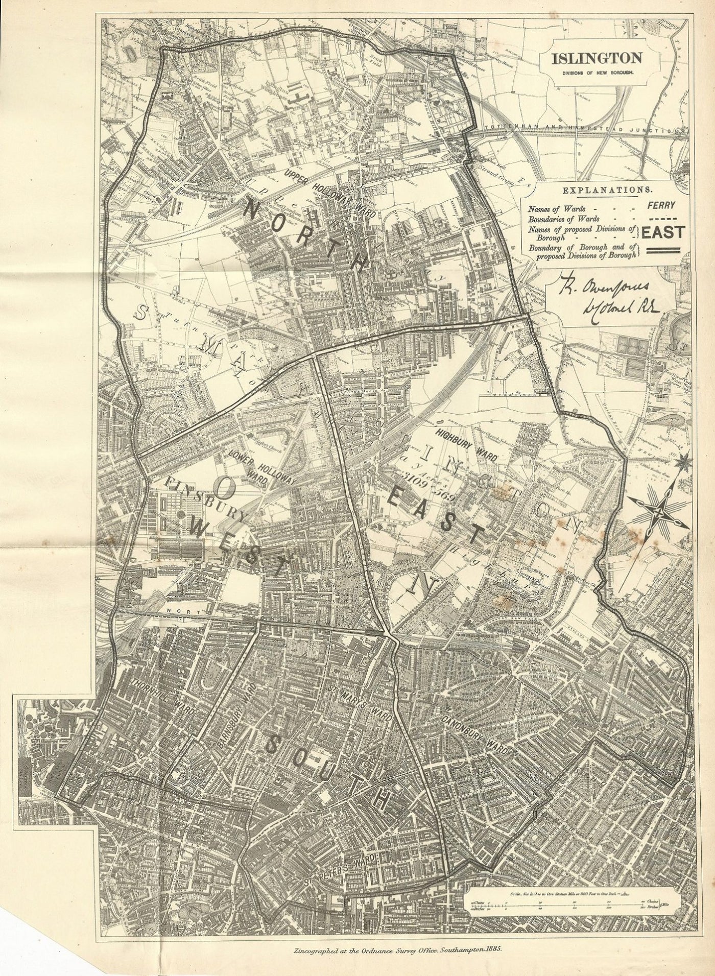 Islington antique map Ordnance Survey 1885