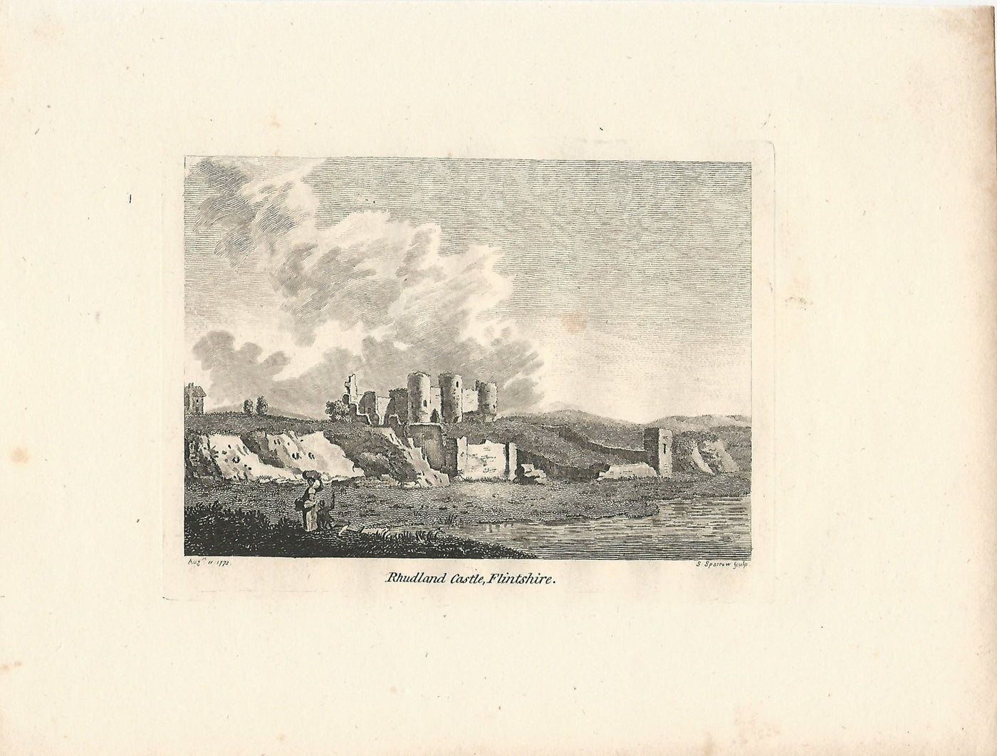 Rhuddlan Castle Denbighshire, Wales antique print 1773