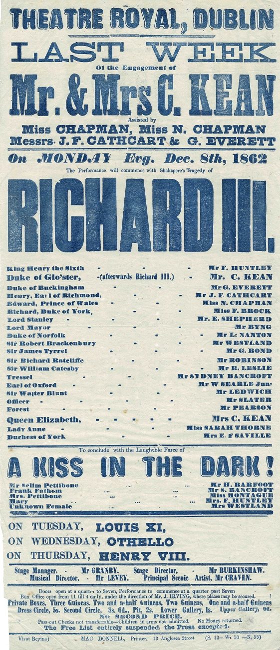 Theatre Royal Dublin antique front of house bill 1862