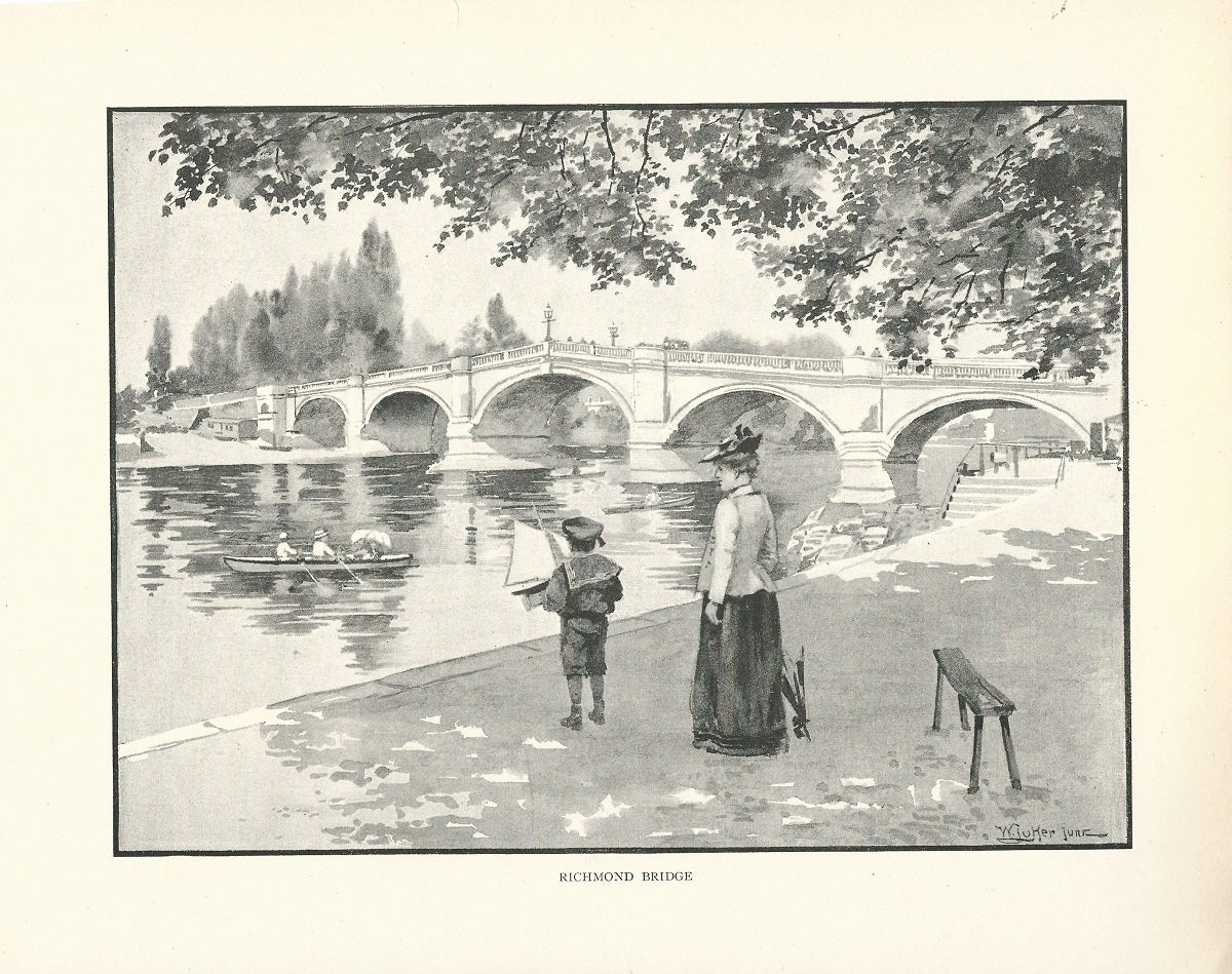 Richmond Bridge Surrey antique print 1893