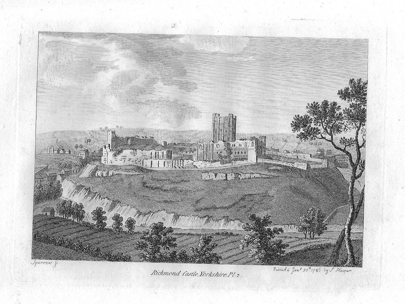 Richmond Castle Yorkshire antique print