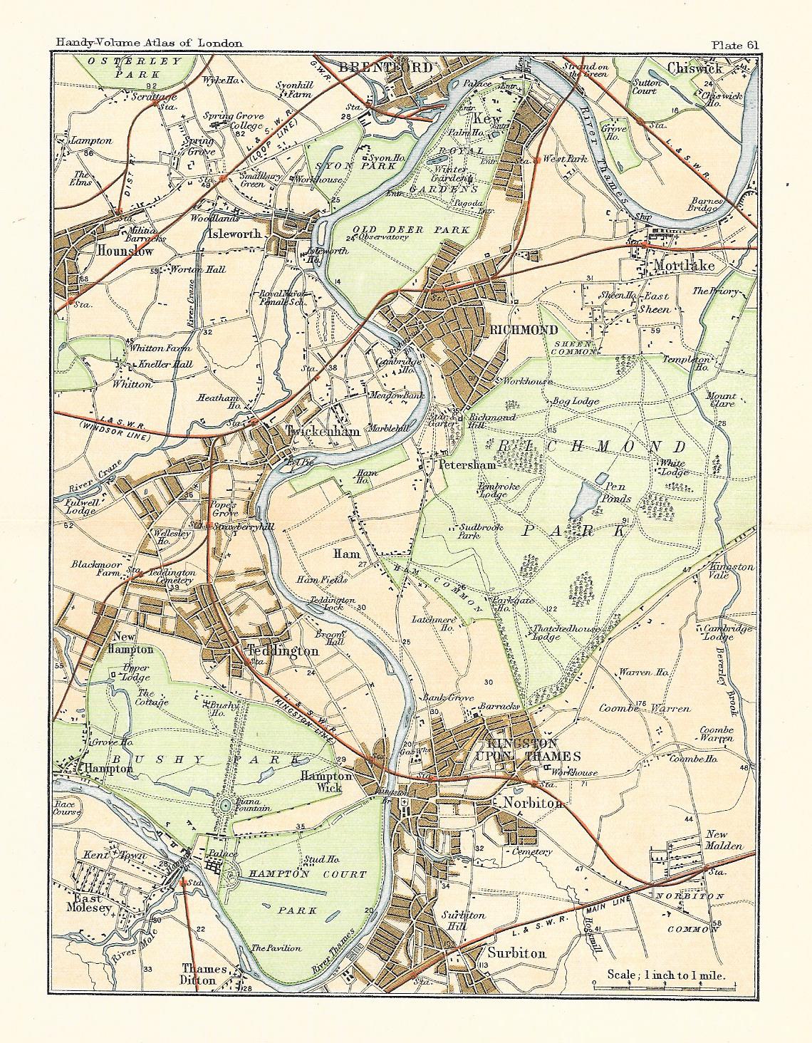 Richmond and neighbourhood antique map