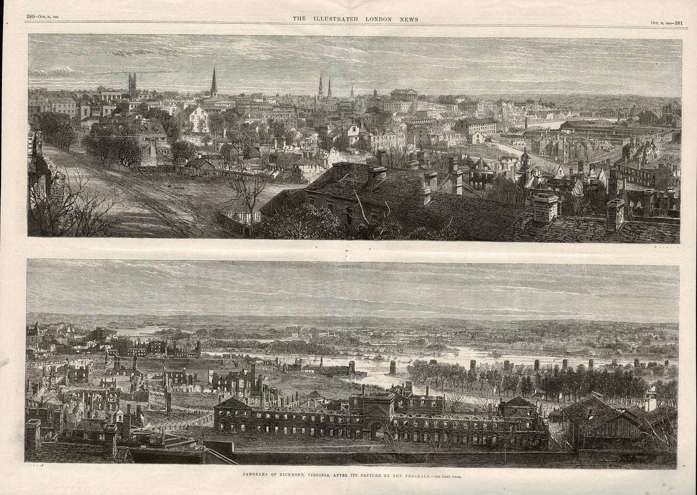 Richmond Virginia destruction by Union Forces antique print 1865