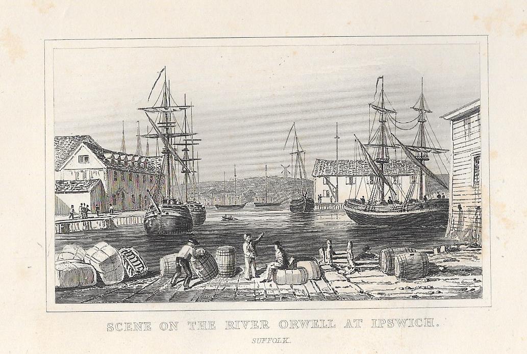 Ipswich River Orwell Suffolk antique print 1845