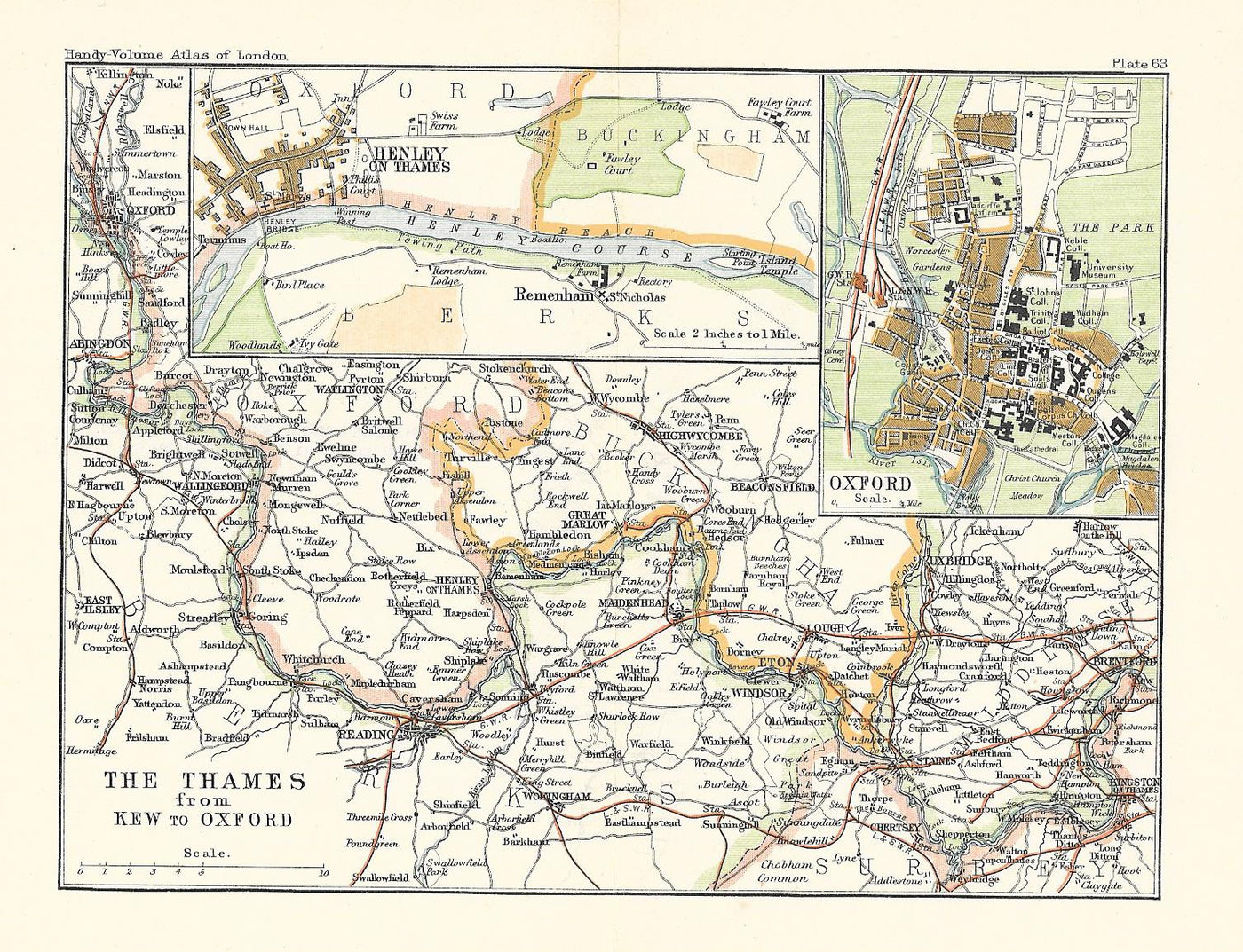 River Thames from Oxford to Kew antique map 1902