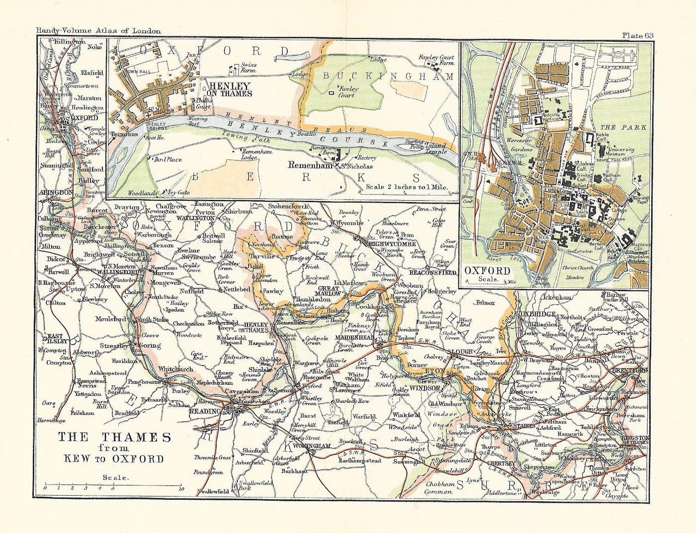 River Thames from Oxford to Kew antique map