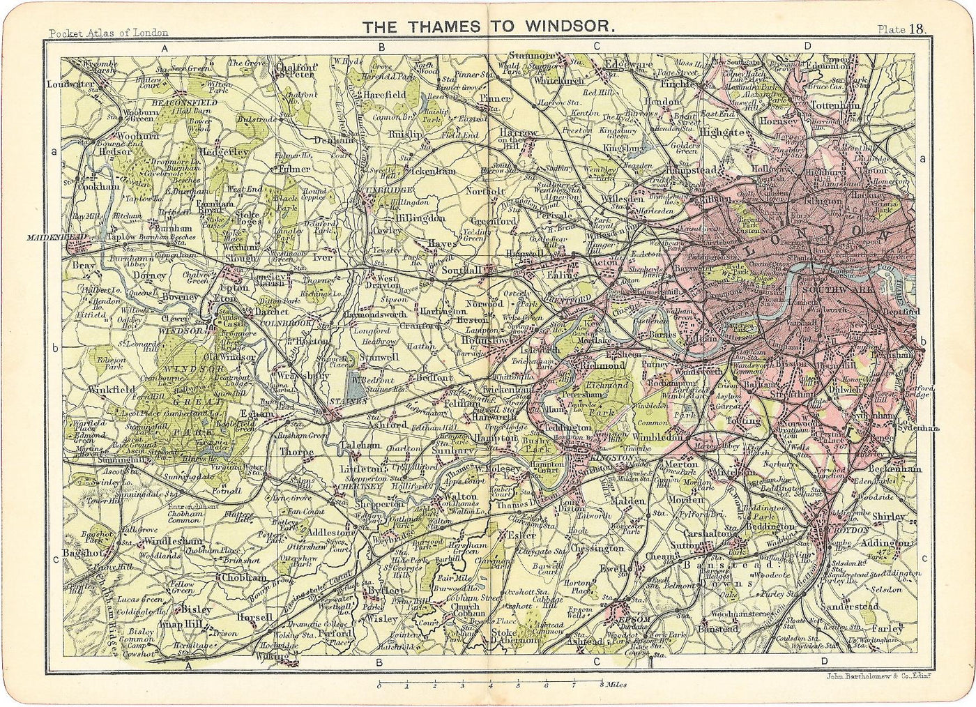 River Thames from London to Windsor antique map