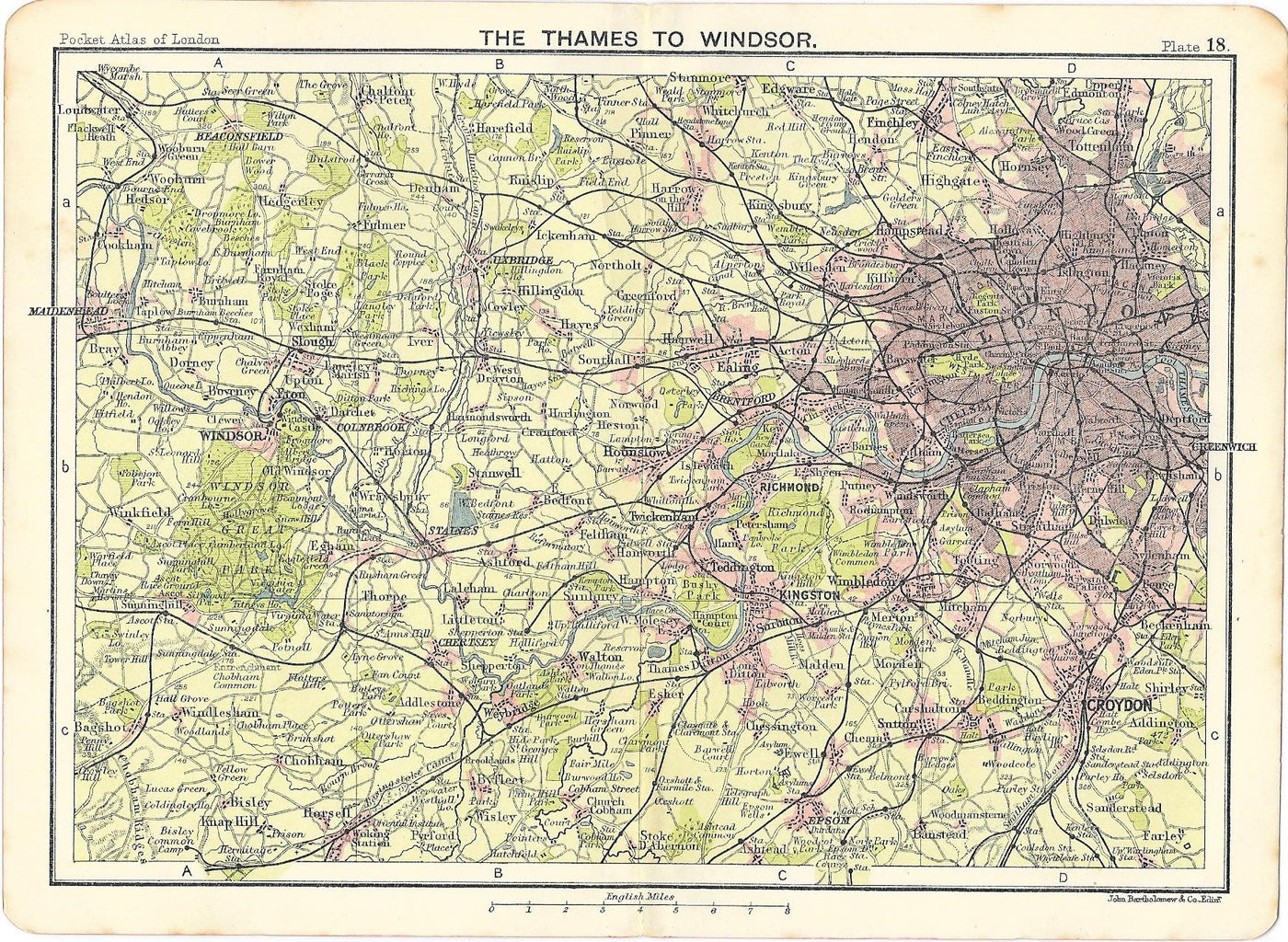 River Thames from London to Windsor antique map