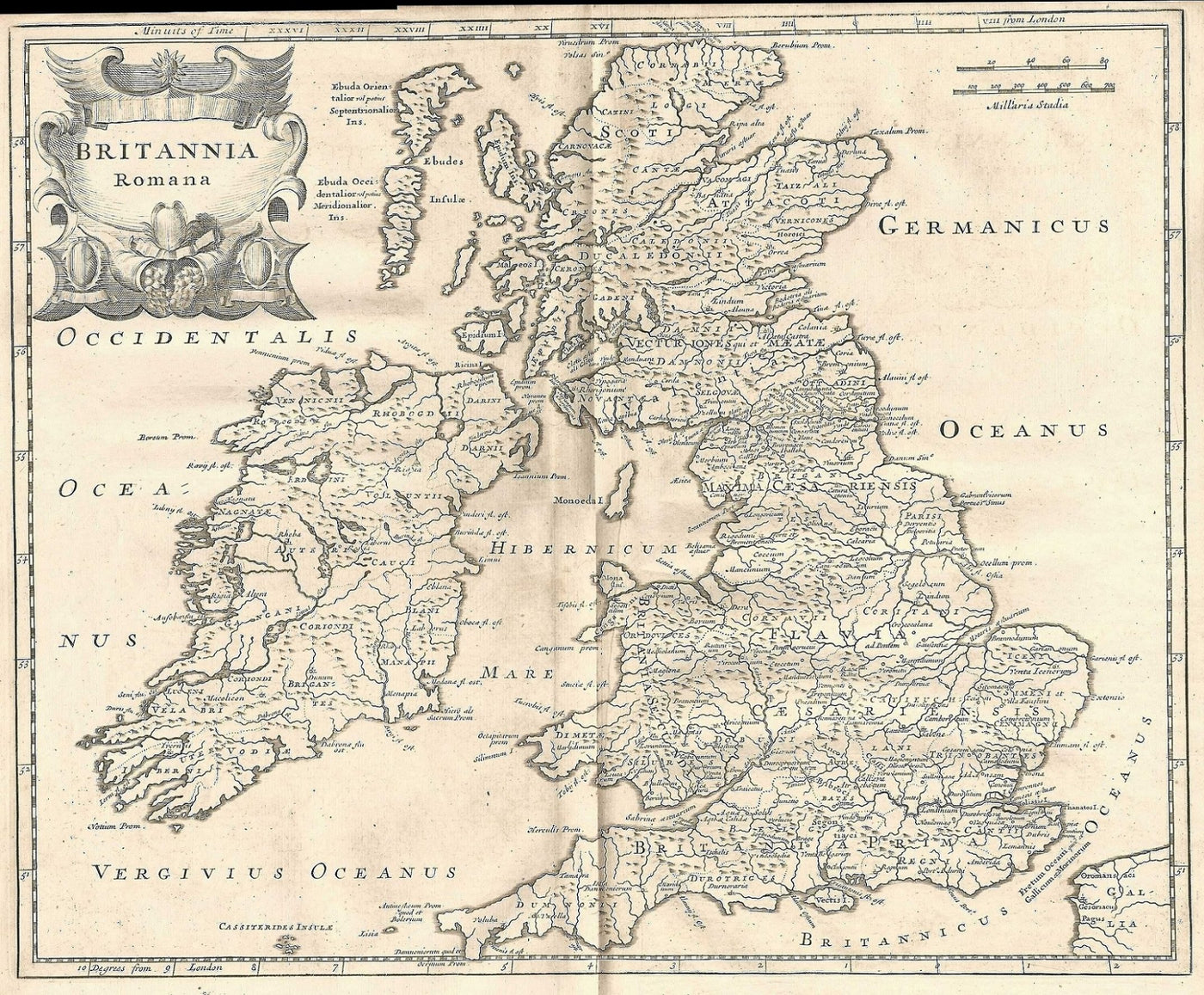 Britannia Romana Roman Britain antique map 1753