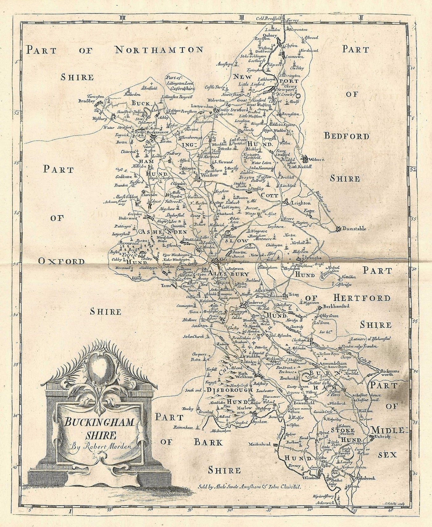Buckinghamshire antique map by Robert Morden 1753