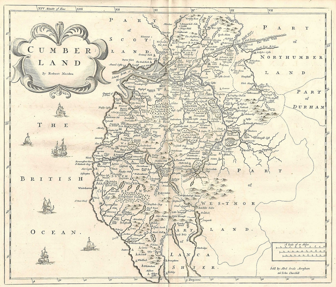 Cumberland antique map (Cumbria) Robert Morden 1753