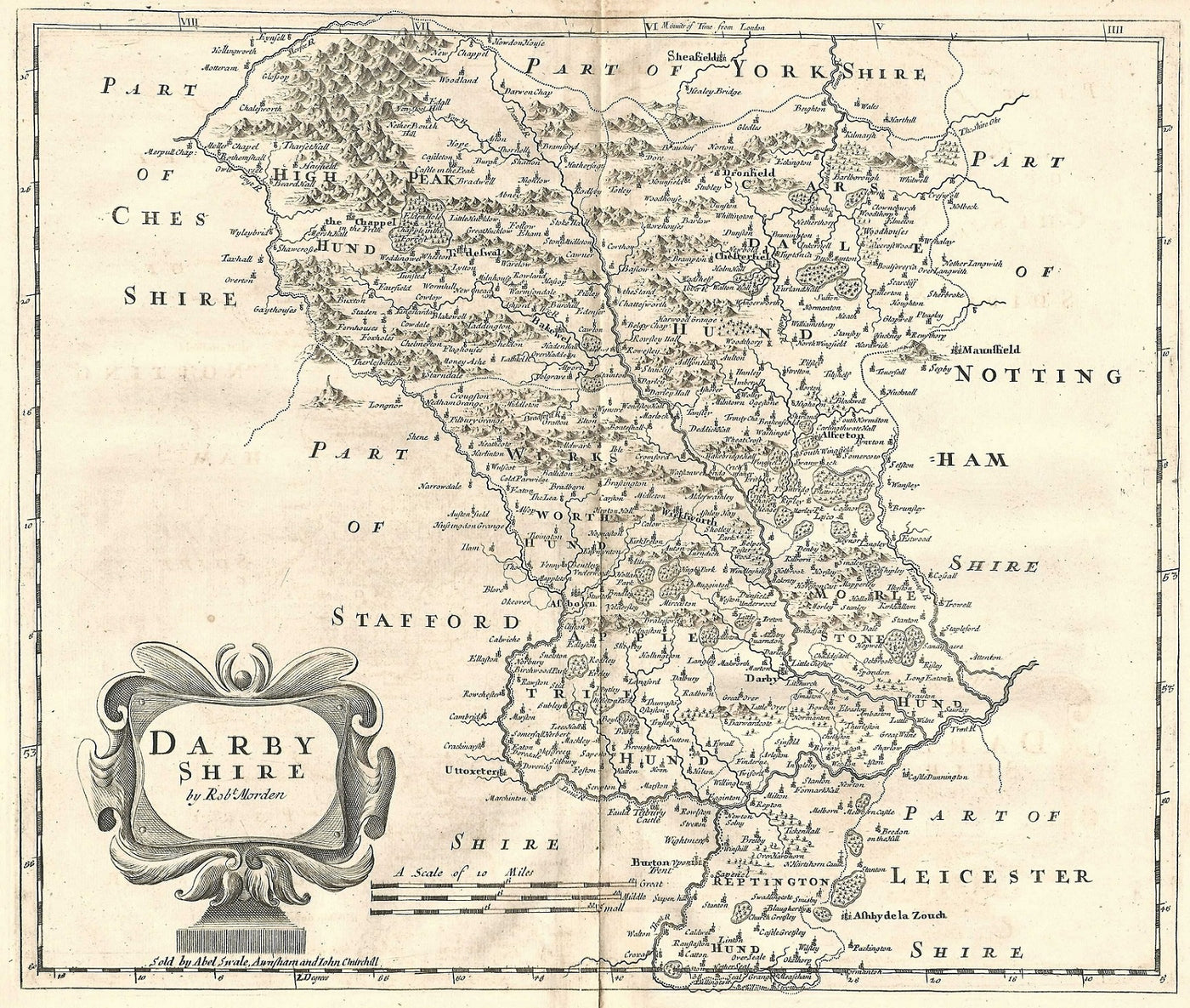 Derbyshire antique map by Robt. Morden 1753
