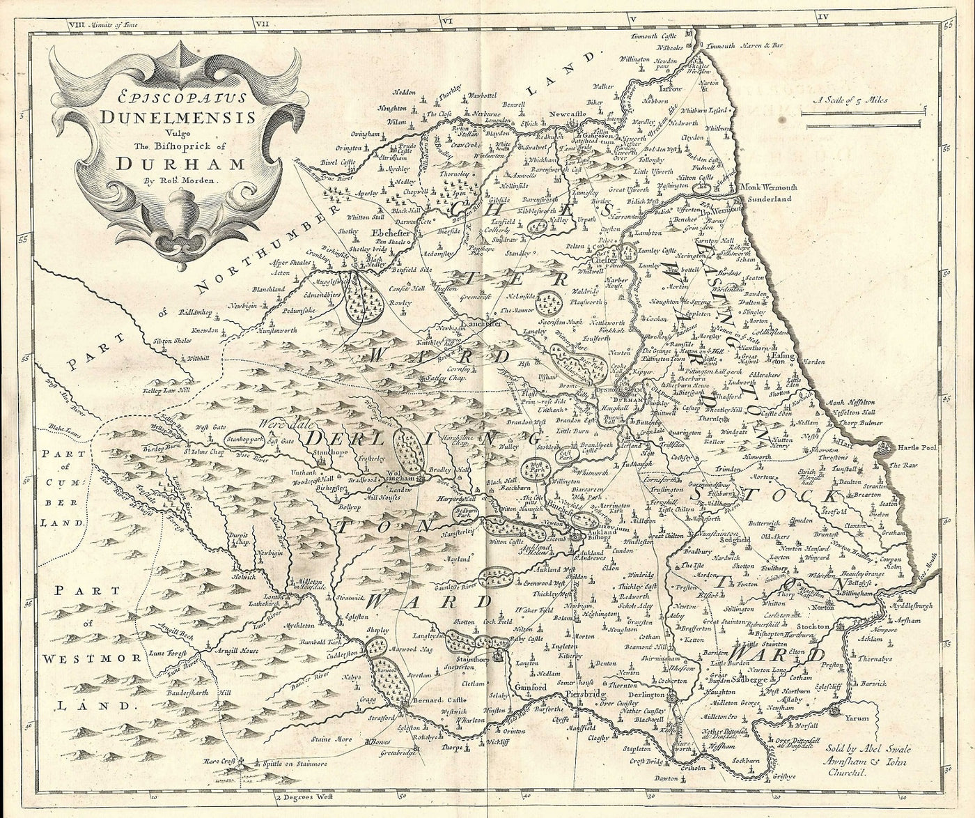 Durham antique map by Robert Morden 1753