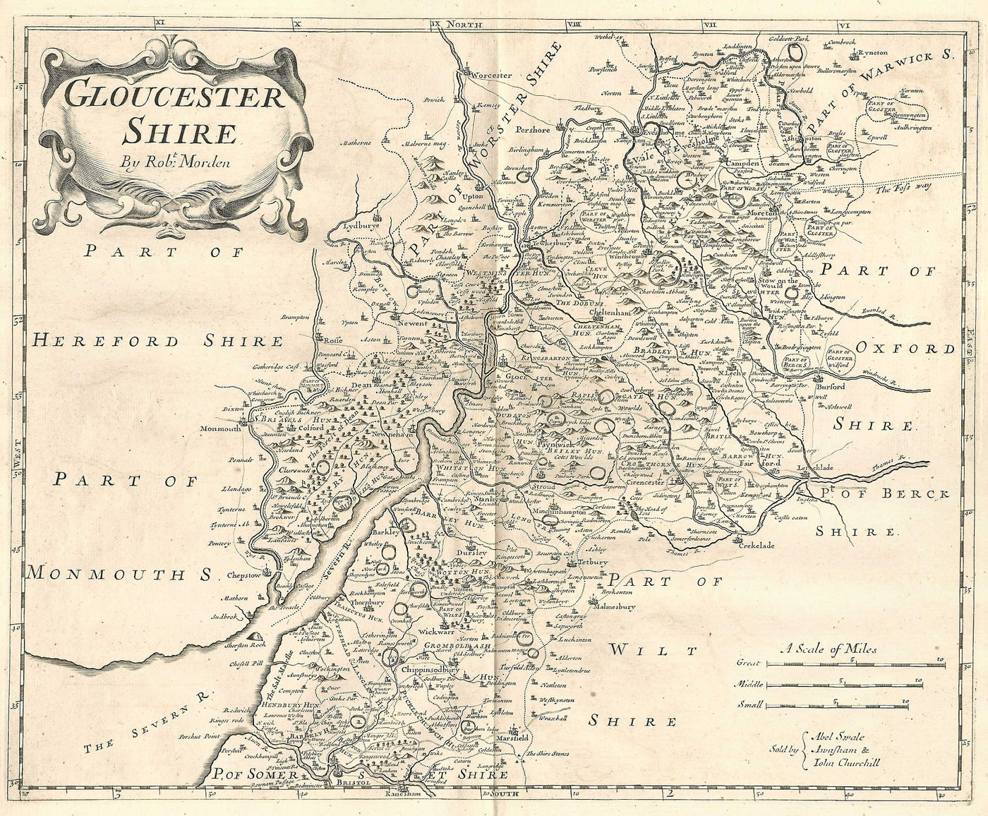 Gloucestershire antique map by Robert Morden 1753
