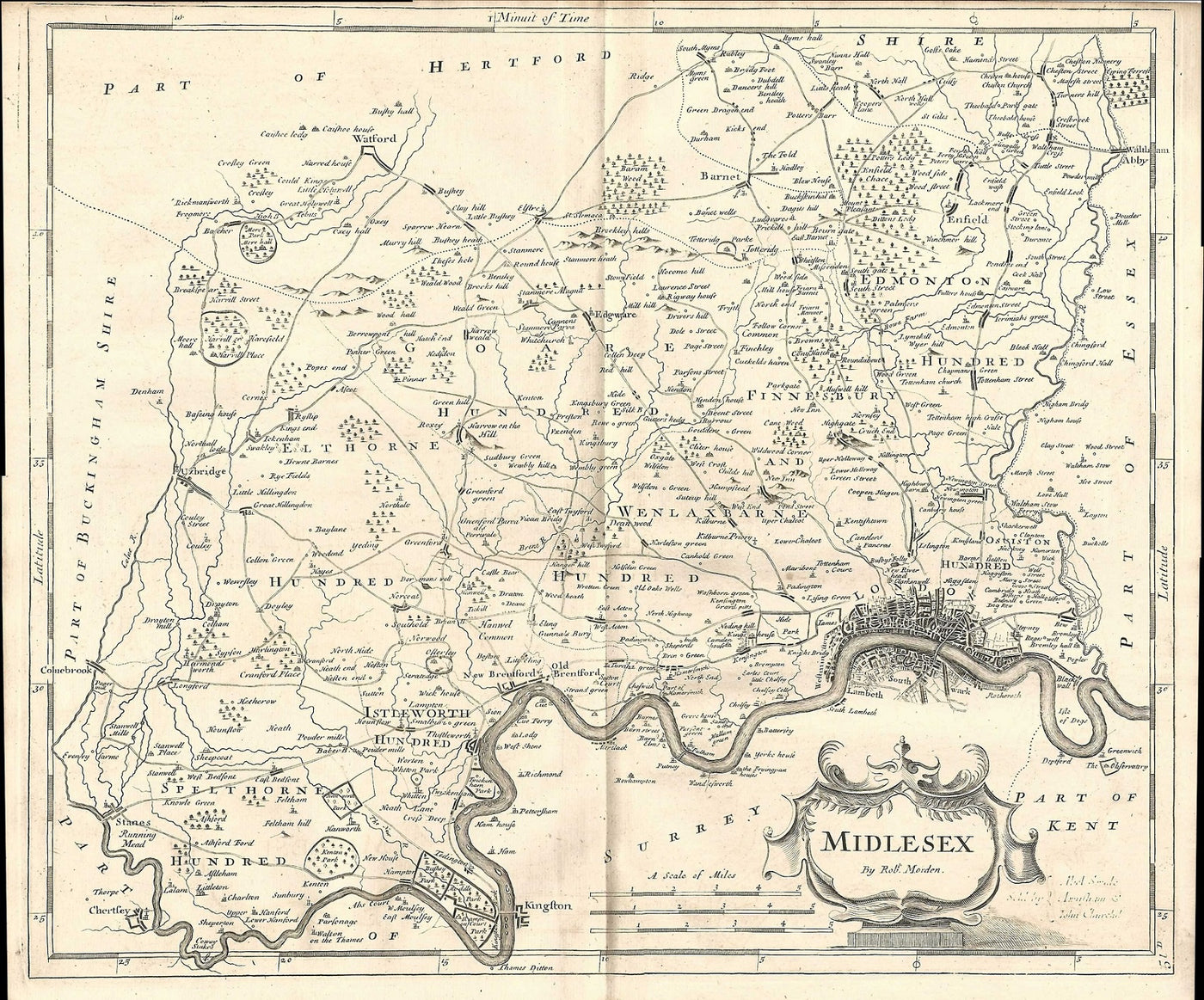 Middlesex antique map by Robert Morden published 1753