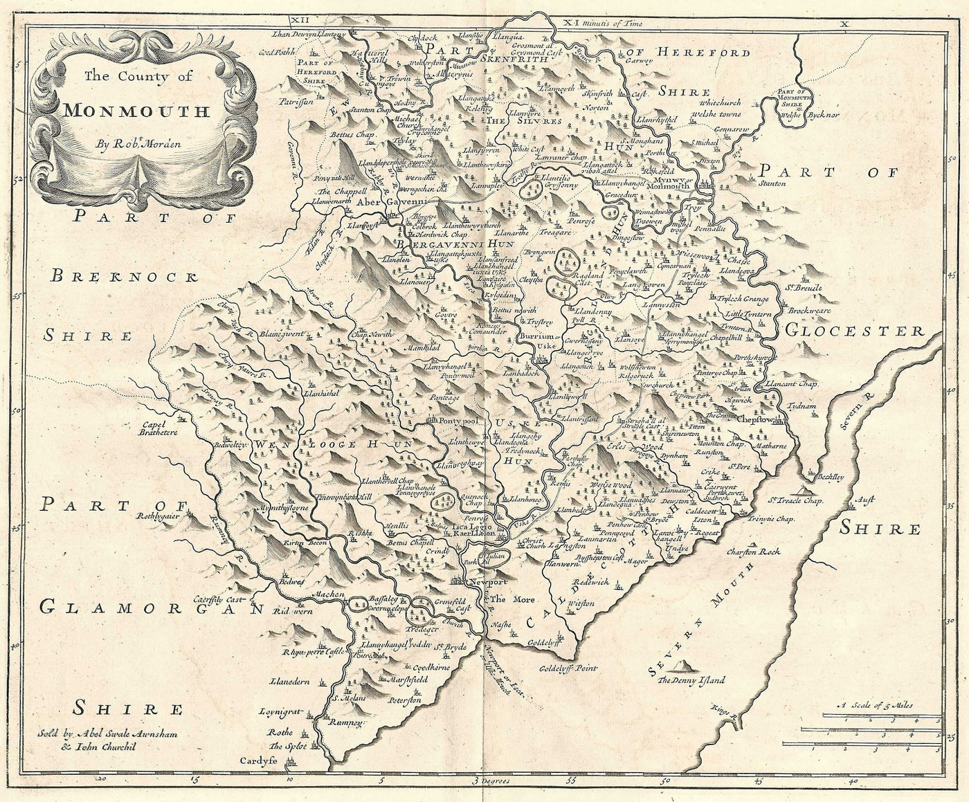 Monmouthshire antique map by Robert Morden 1753