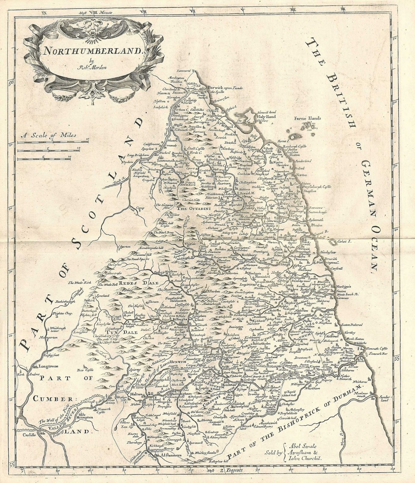 Northumberland antique map by Robert Morden 1753