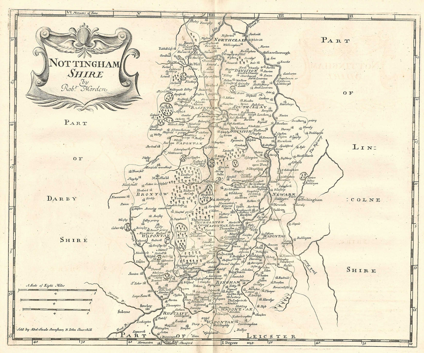 Nottinghamshire antique map by Robert Morden 1753