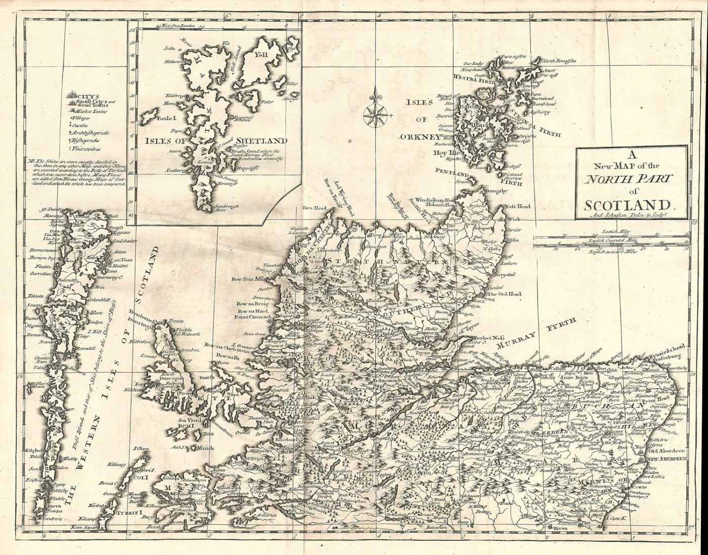 Scotland antique map (North Part) by Andrew Johnston 1753