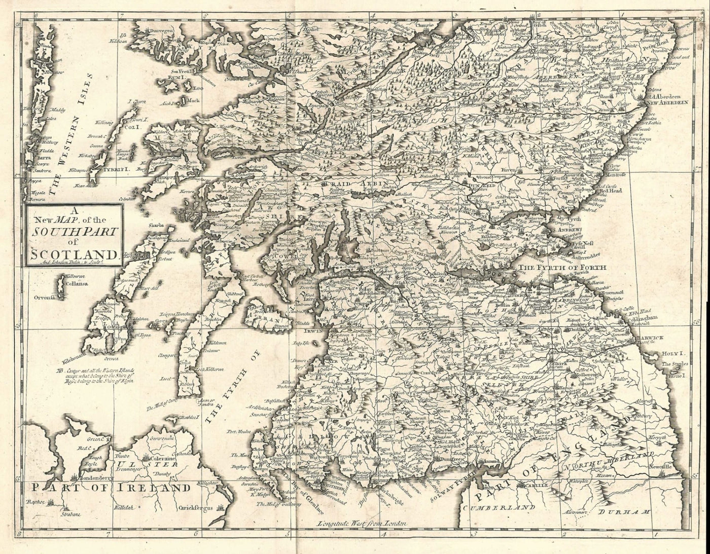 Scotland antique map (South Part) by Andrew Johnston