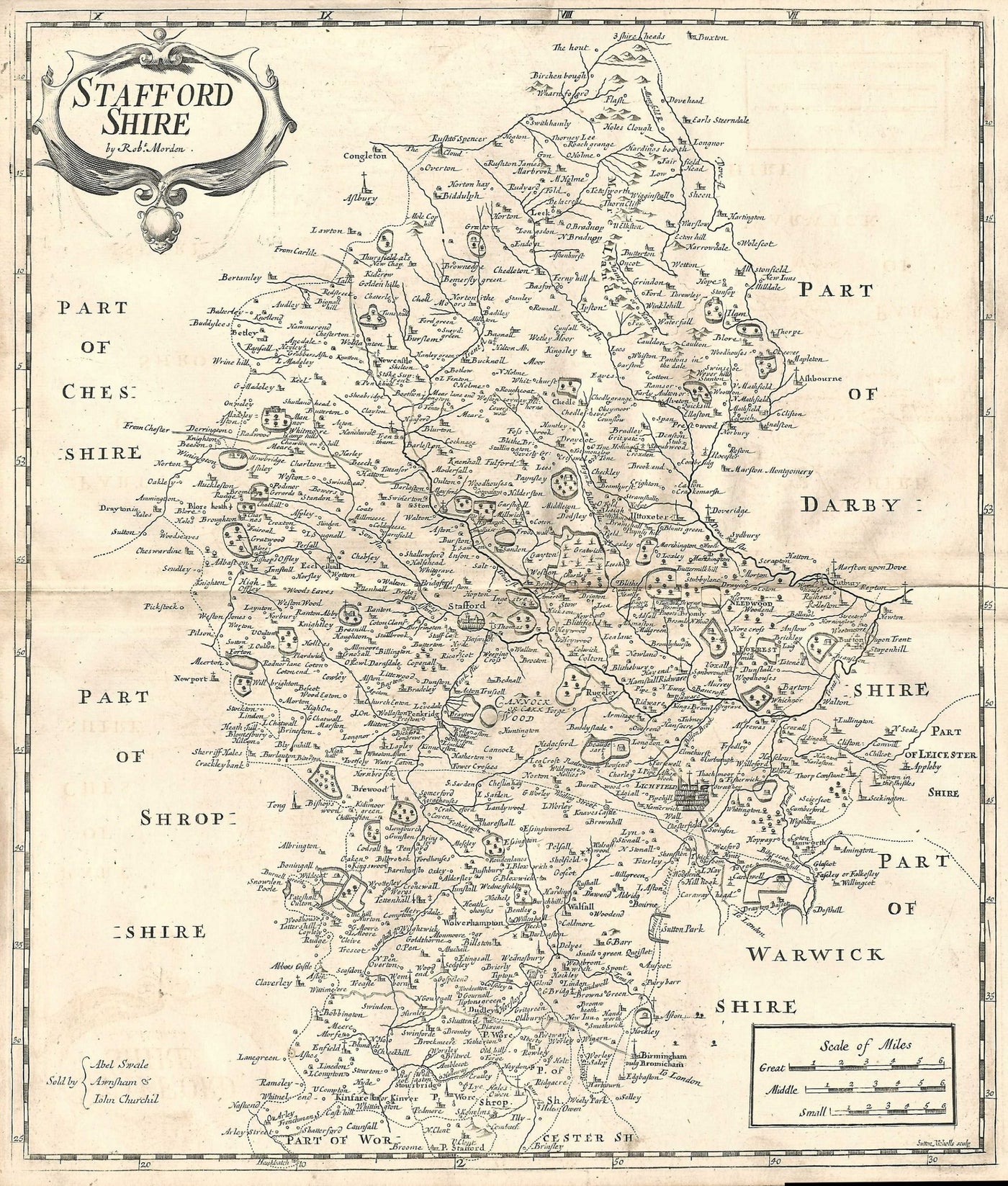 Staffordshire antique map by Robert Morden 1753