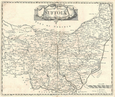 Suffolk antique map by Robert Morden published 1753