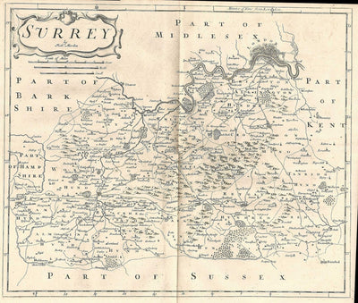 Surrey antique map by Robert Morden published 1853
