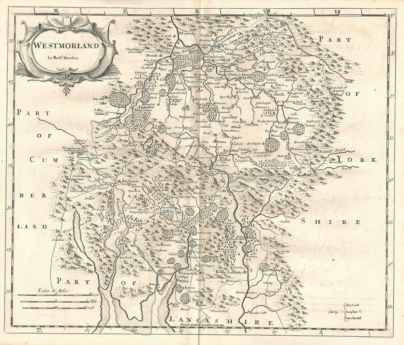 Westmorland antique map by Robert Morden published 1753