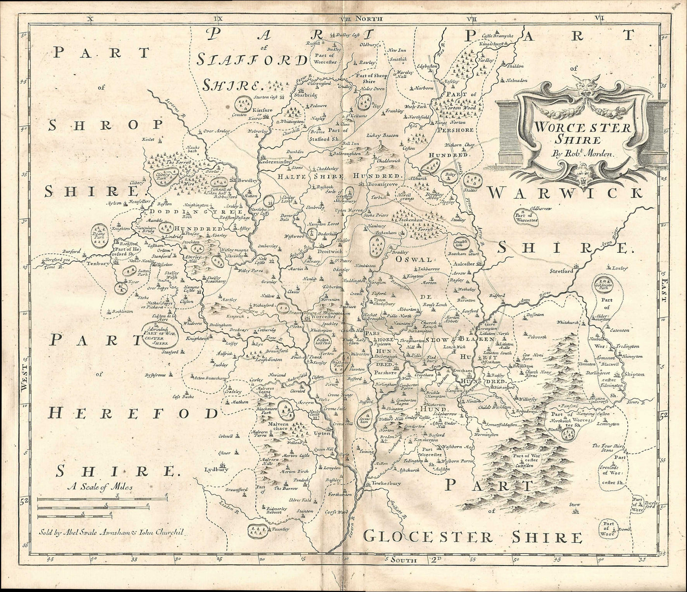 Worcestershire antique map by Robert Morden 1753