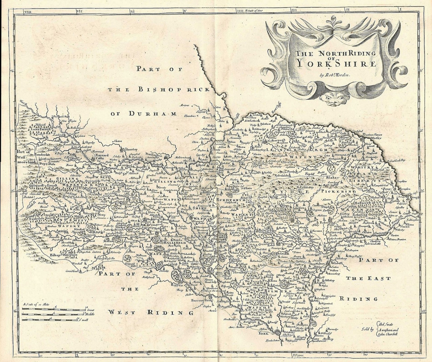 North Riding Streetmap Yorkshire antique map North Riding by Robert Morden – Frontispiece_Maps