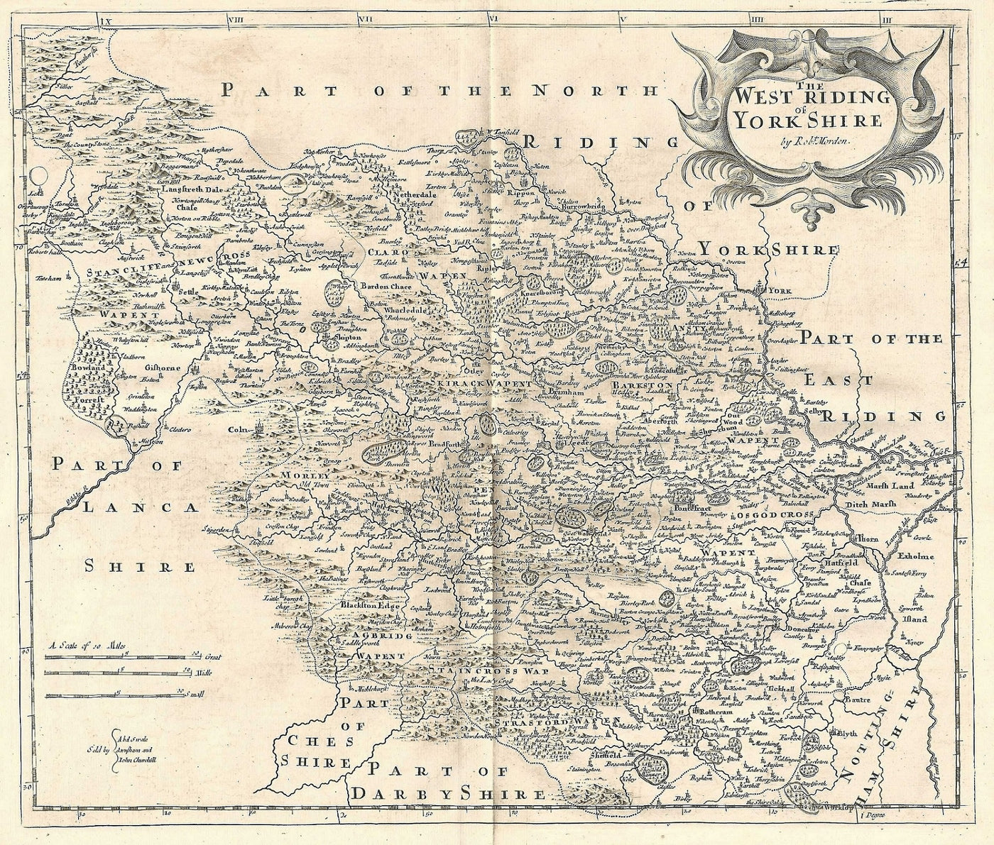 Yorkshire antique map West Riding by Robert Morden 1753