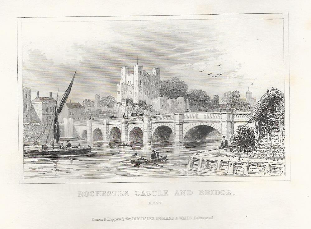 Rochester Castle Kent antique print 1845